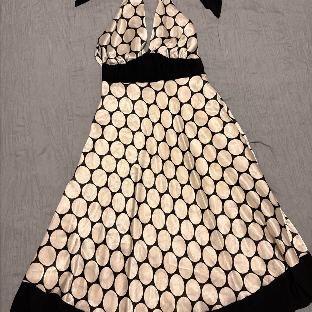 Elegant Black and Cream Halter Dress